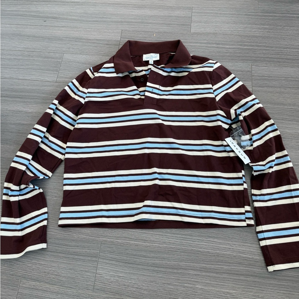 Pacsun Your Favorite Megan Striped Long Sleeve Polo Shirt - Picture 3 of 5